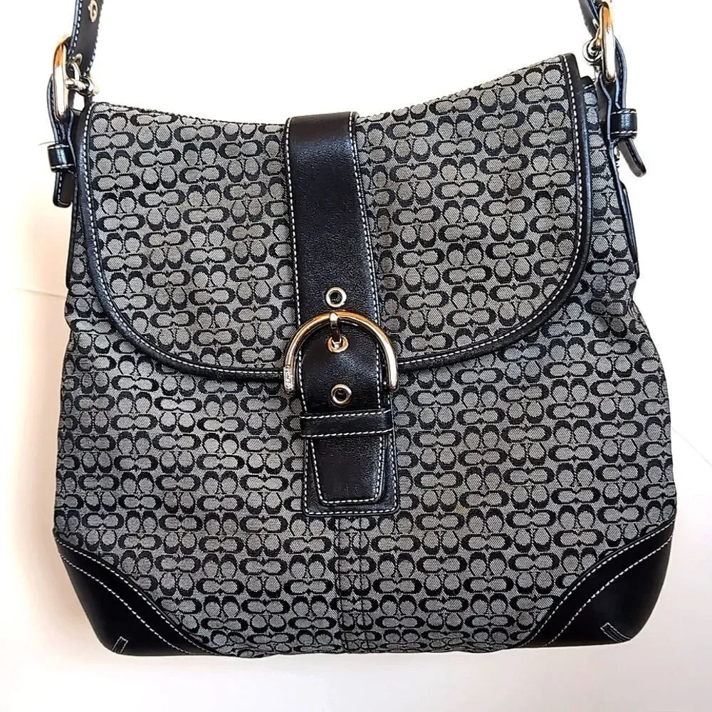 Coach ♣️Rare Limited Edition Vintage Signature Black Canvas Leather Trim Hobo